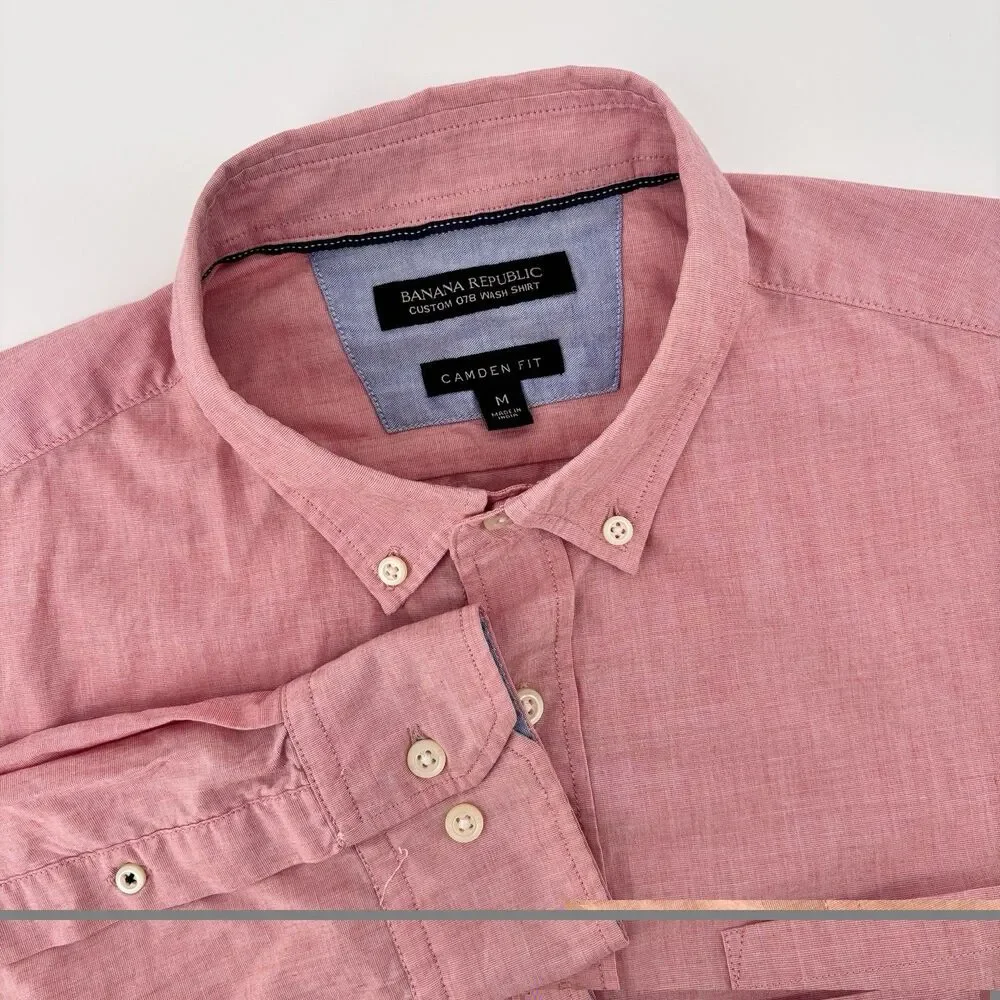 Banana Republic Men's M Pink Camden Fit 100% Cotton Button Up Shirt